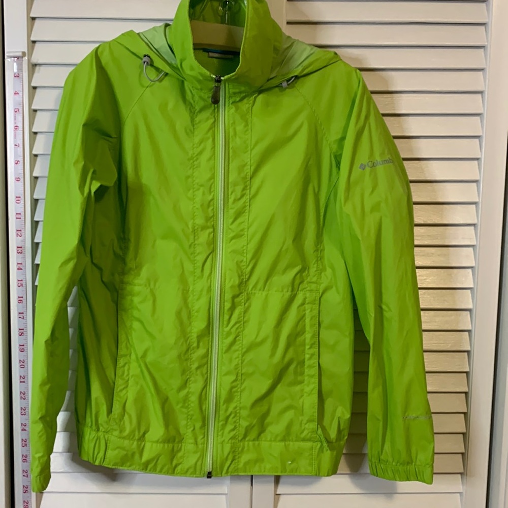 Columbia jacket small rain coat wind lime green zipper front